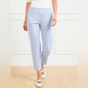 Talbots Perfect Crop Pants Womens Size 6 Blue White Stripe Seersucker Stretch